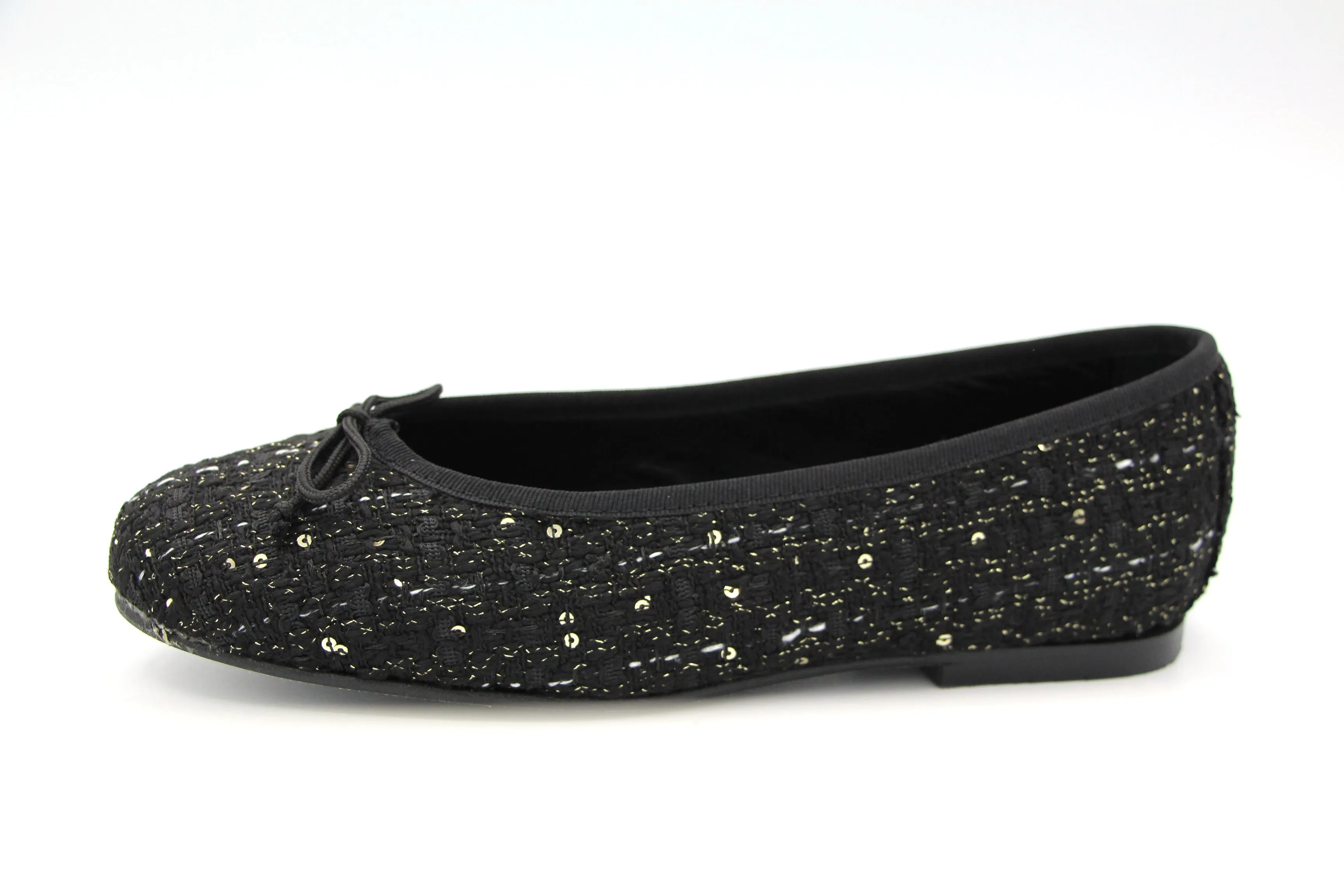 Blublonc  Black Tweed Sequence Ballet Flat Ballerina-N