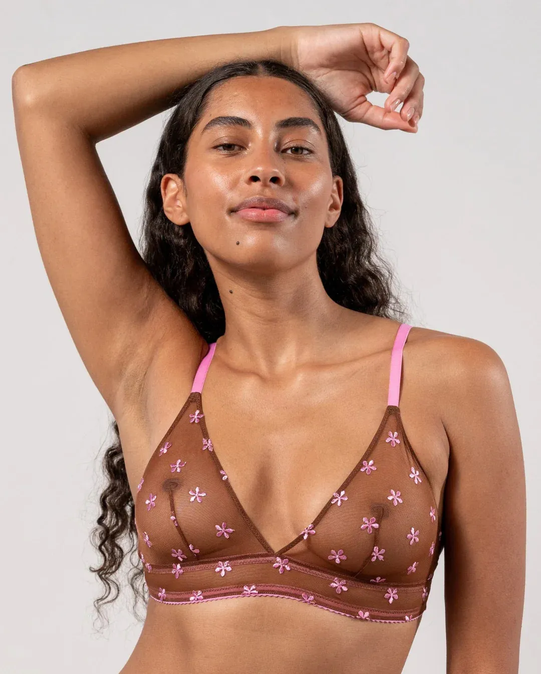 Understatement Underwear - Mesh Triangle Bralette - Mocha/Candy Pink