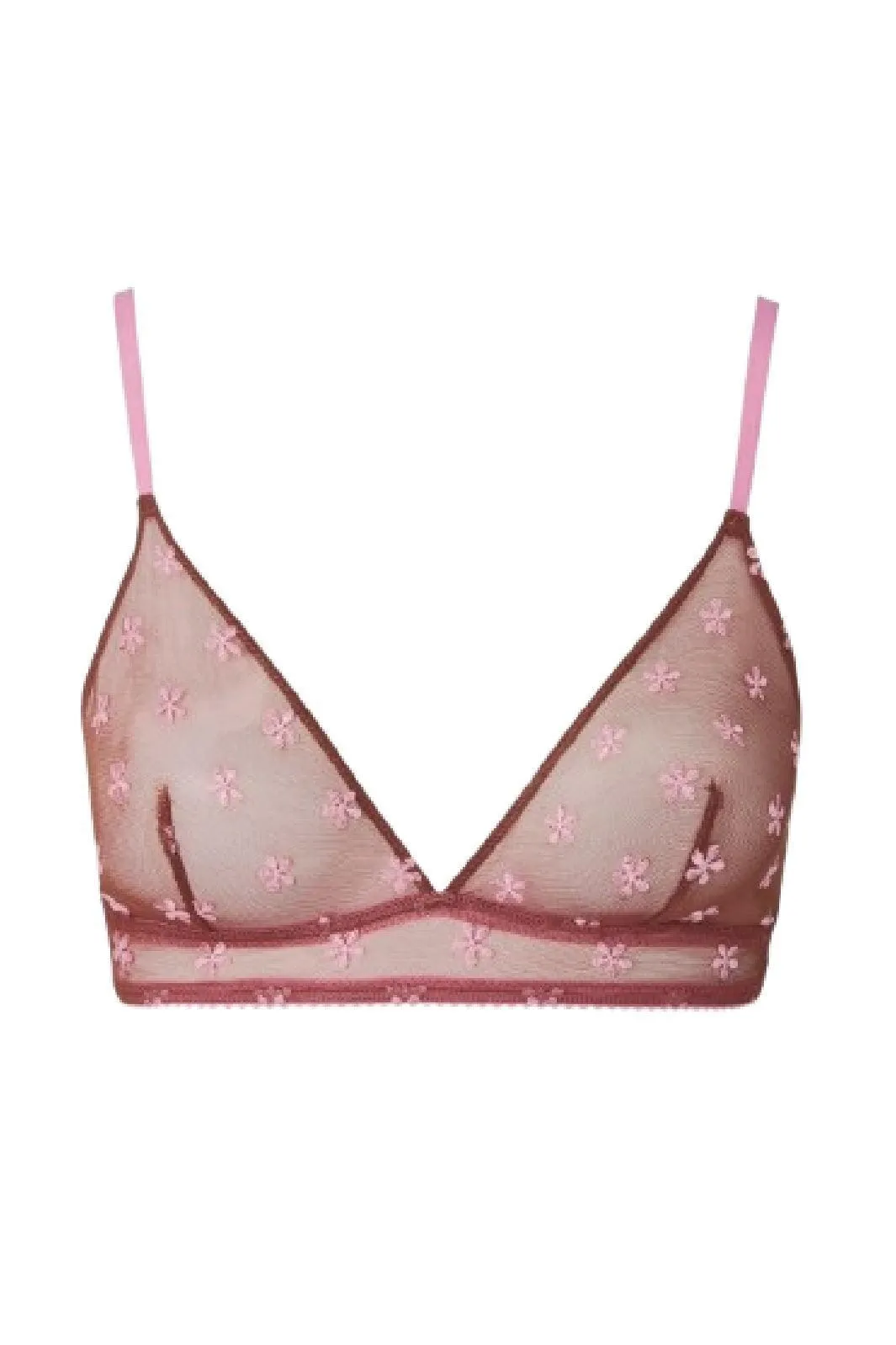 Understatement Underwear - Mesh Triangle Bralette - Mocha/Candy Pink